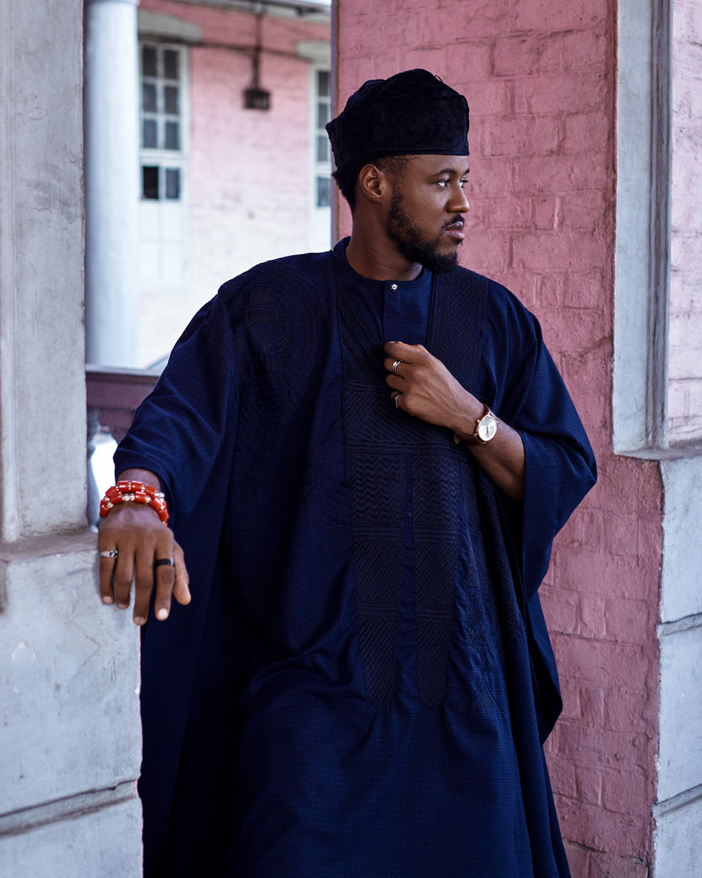 Dark BLUE NO 9 FULL EMBROIDERY AGBADA