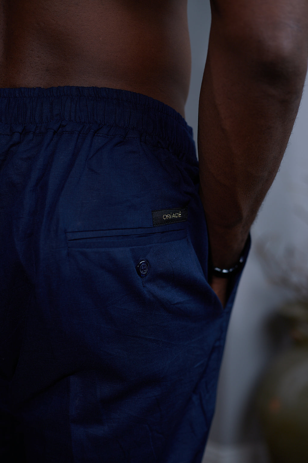 Navy Linen Set — Mandarin Shirt & Drawstring Pant