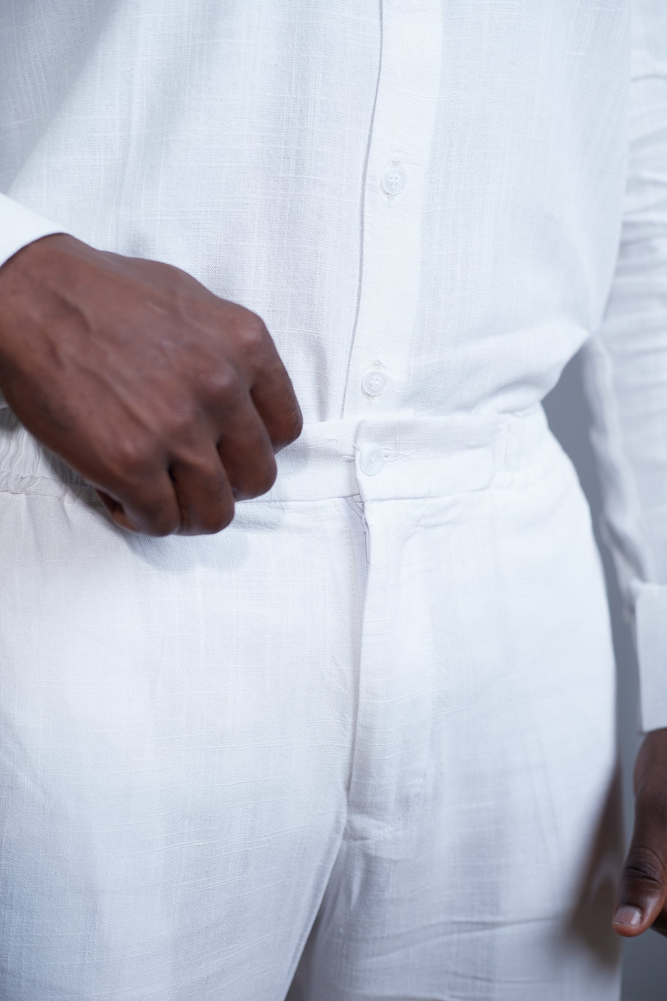 White Linen Set — Mandarin Shirt & Drawstring Pant