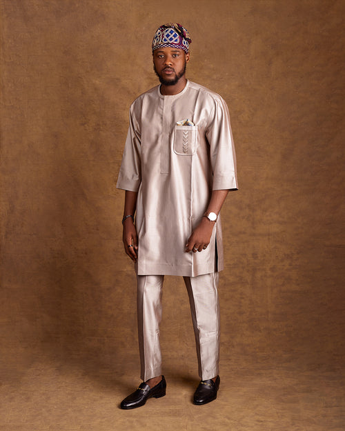 BROWN AGBADA JAKAN 3/4 SLEEVE