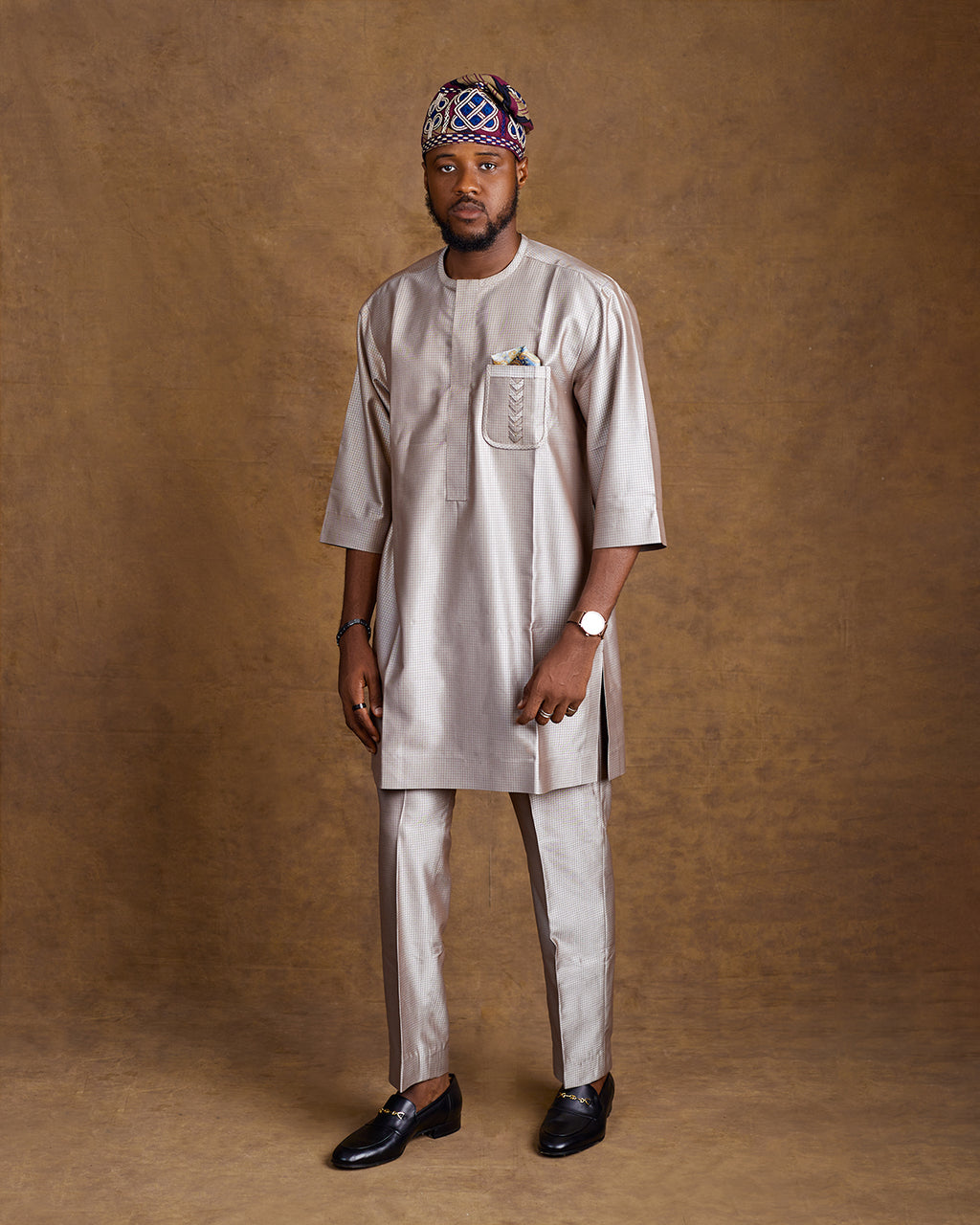 BROWN AGBADA JAKAN 3/4 SLEEVE