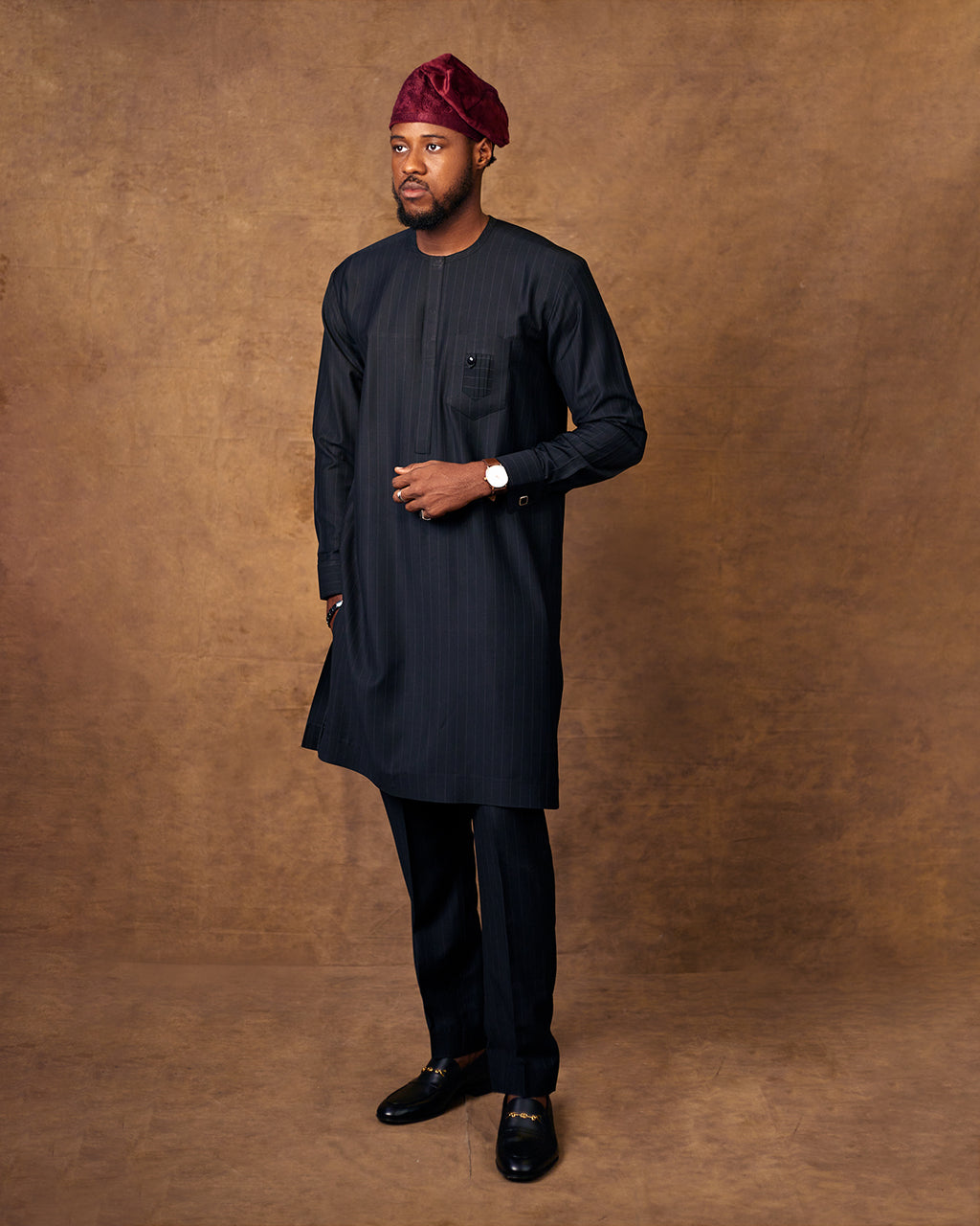Navy Blue Long Sleeve Kaftan Set