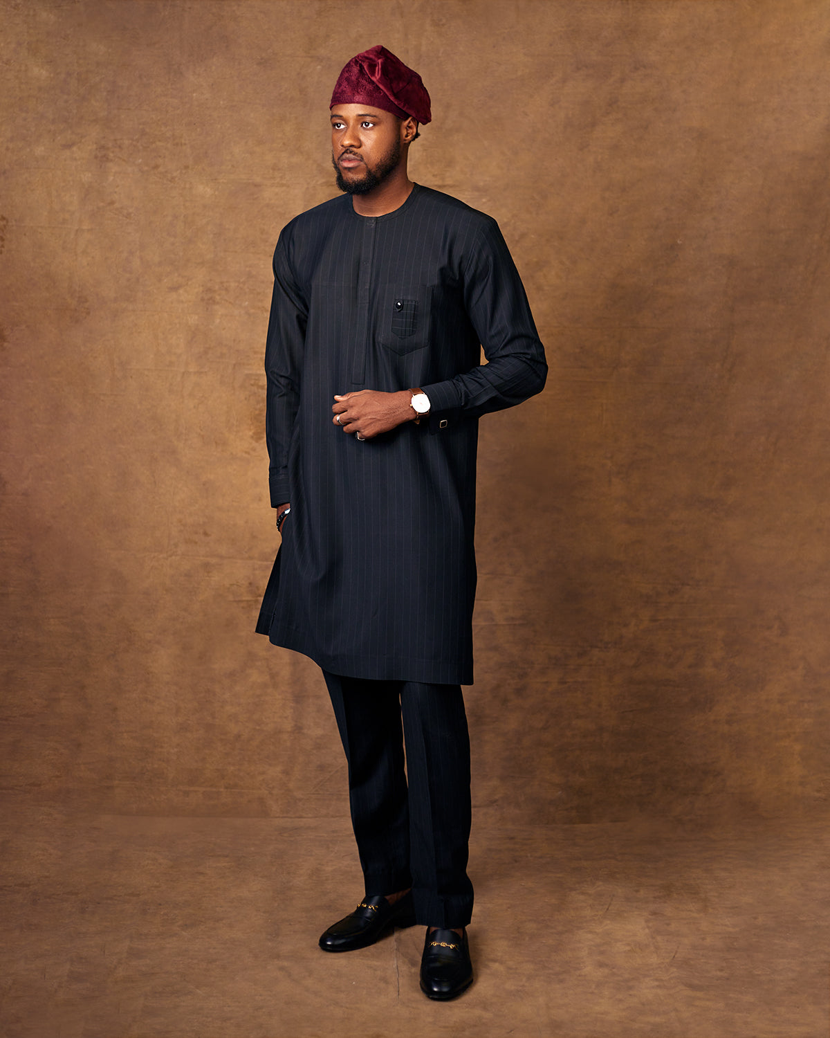 Navy Blue Long Sleeve Kaftan Set