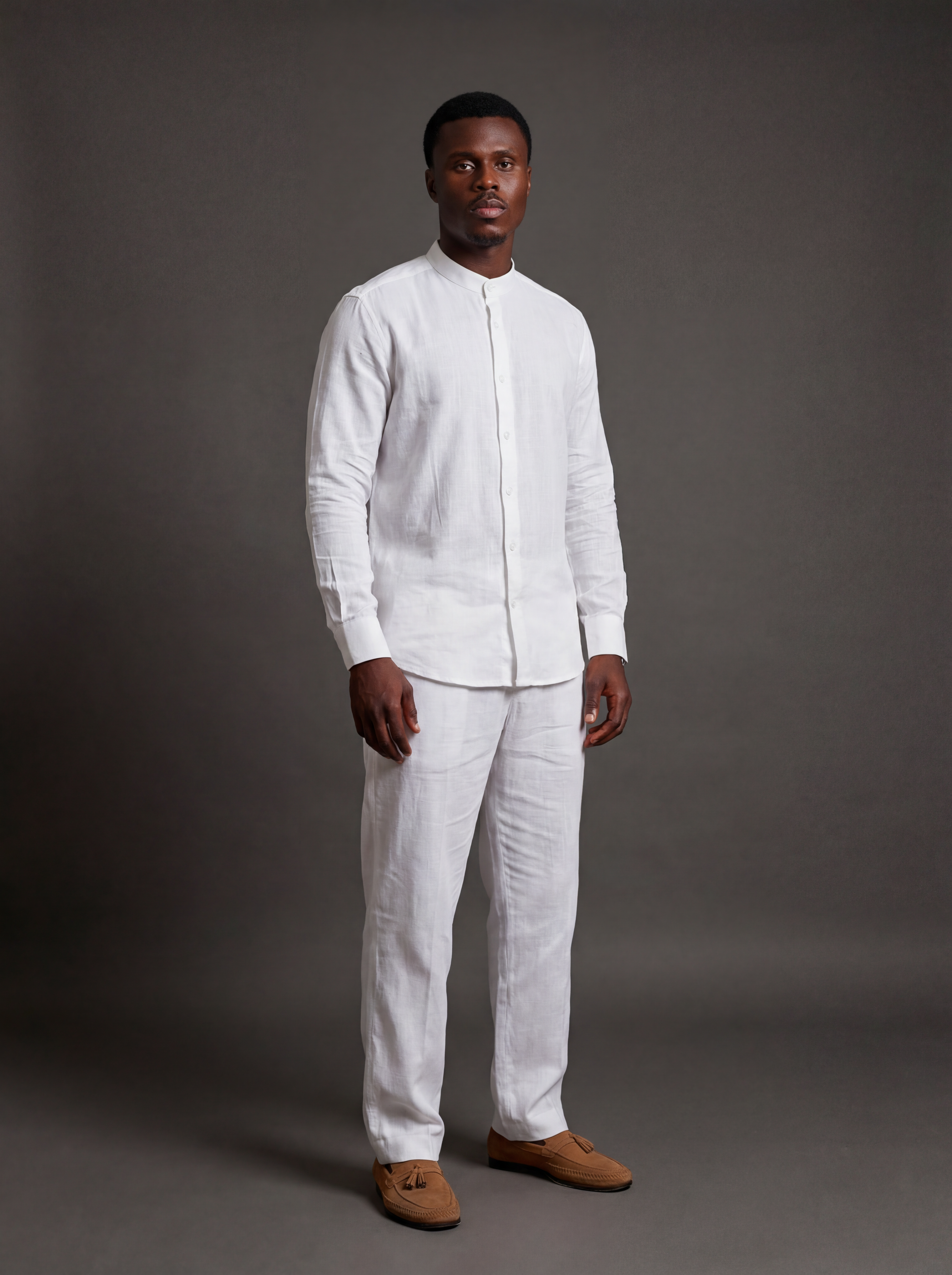White Linen Set — Mandarin Shirt & Drawstring Pant