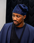 Navy Velvet Monotone Embroidered Yorùbá Cap